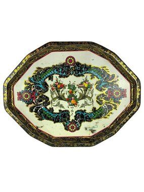Daher Decorated Ware Metal Tray Floral Fruit Design Vintage Made In England